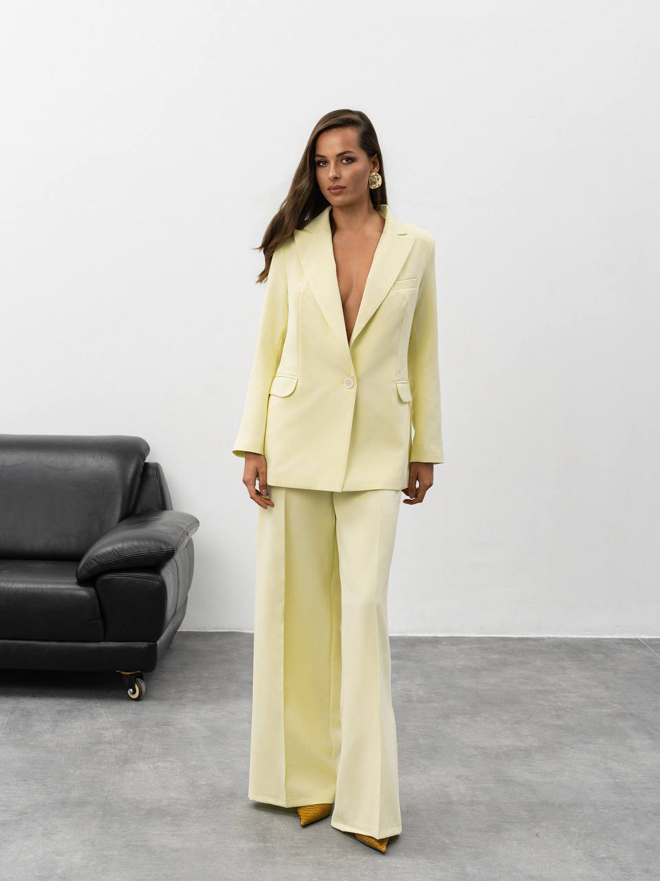 Two Piece Pantsuit | Single Breasted Blazer with Wide Leg Pants