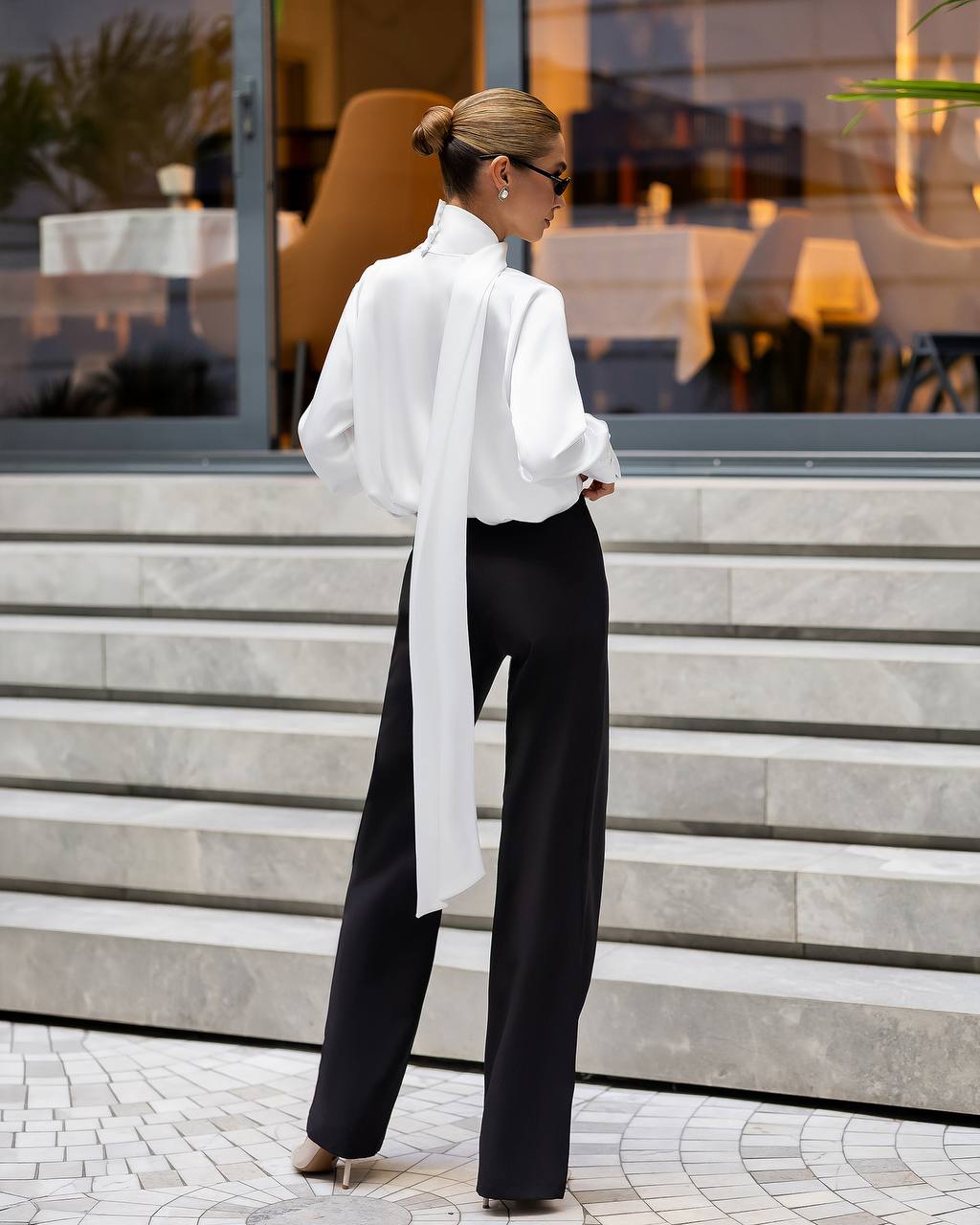 Women’s Silk Satin Wrap Blouse with Long Scarf Neck