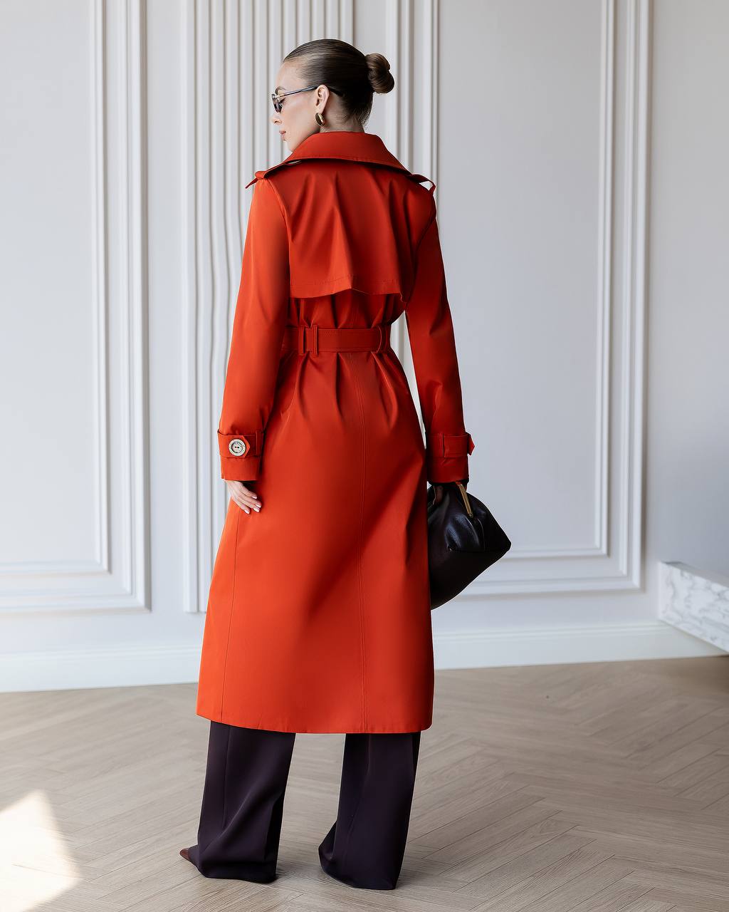 Elegant Cotton Trench Coat with Belt - Women Long Classic Coat