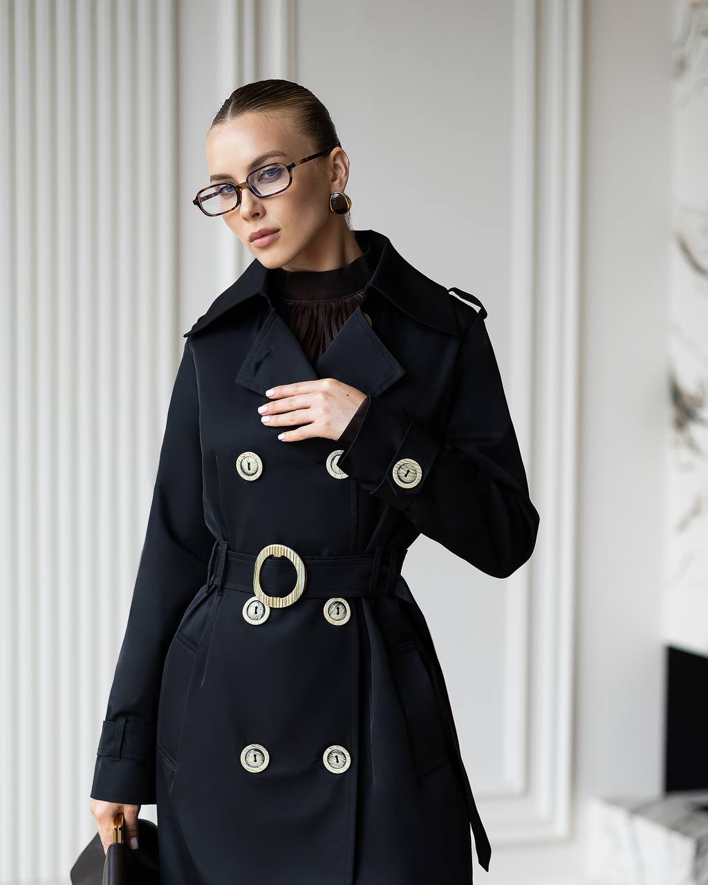 Elegant Cotton Trench Coat with Belt - Women Long Classic Coat