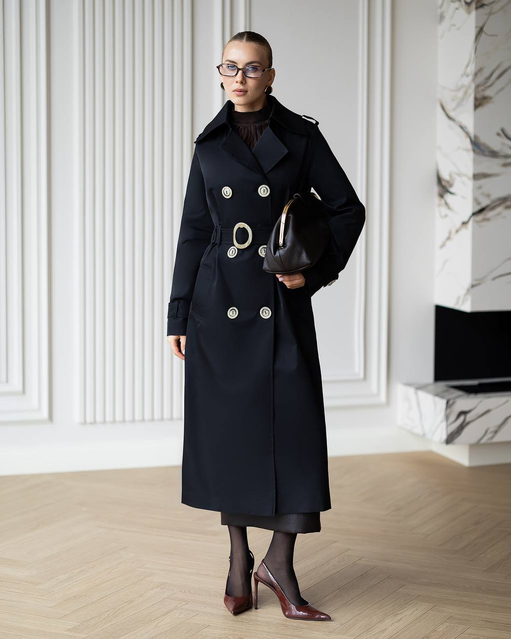 Elegant Cotton Trench Coat with Belt - Women Long Classic Coat