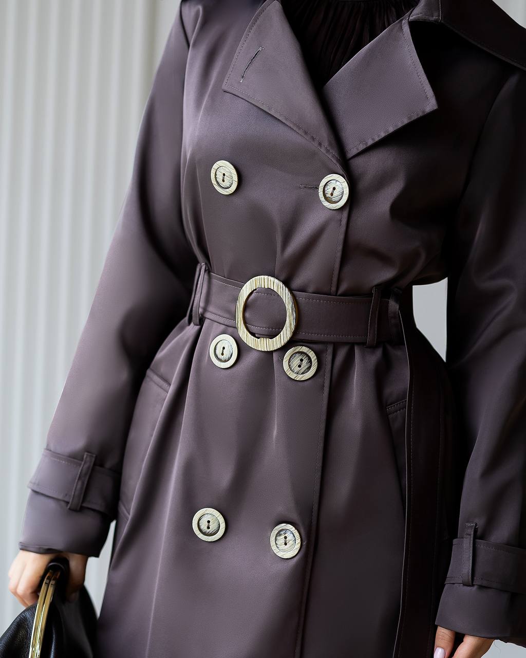 Elegant Cotton Trench Coat with Belt - Women Long Classic Coat