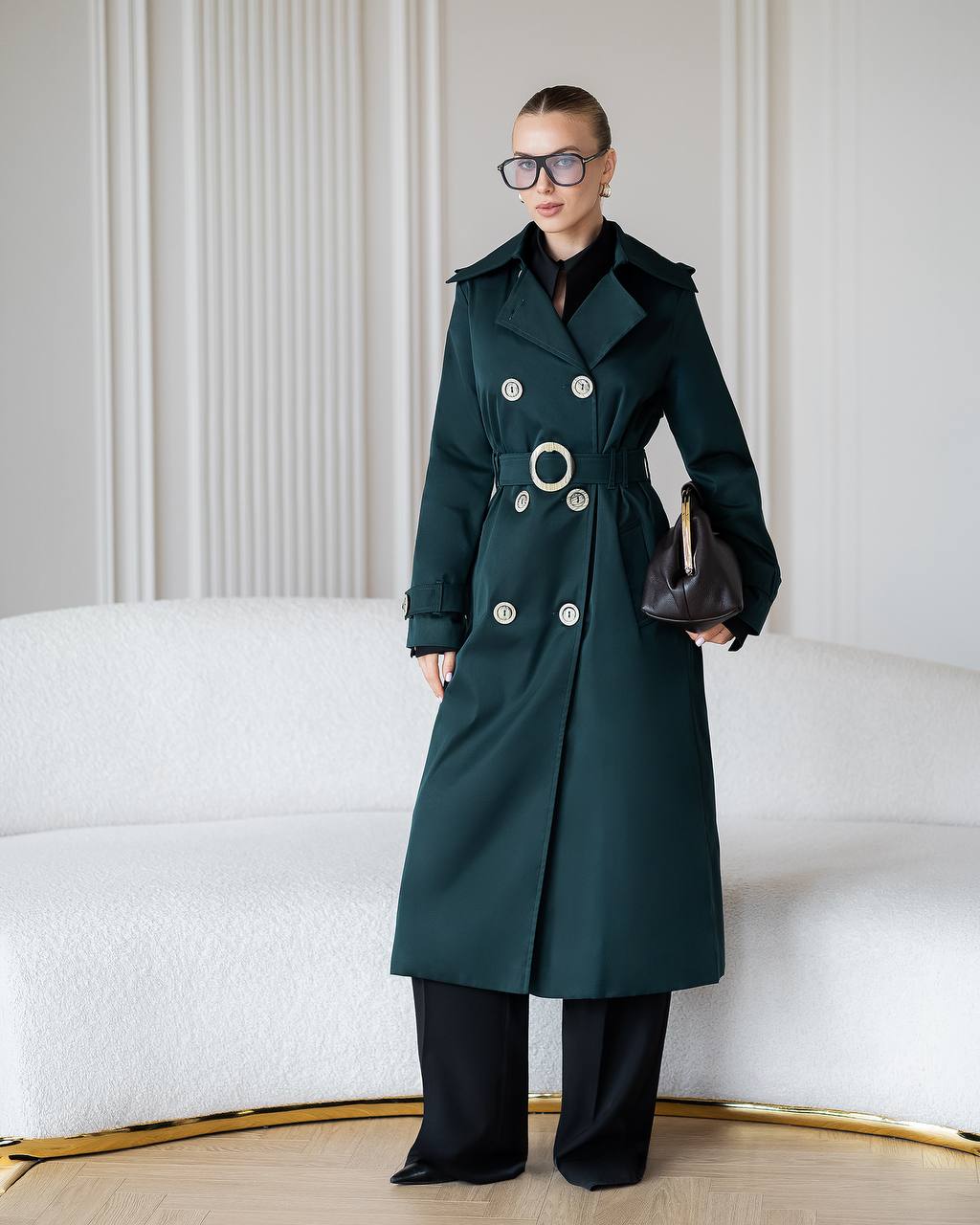 Elegant Cotton Trench Coat with Belt - Women Long Classic Coat