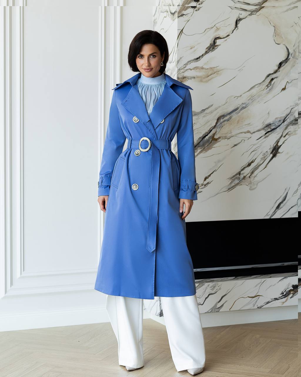 Elegant Cotton Trench Coat with Belt - Women Long Classic Coat