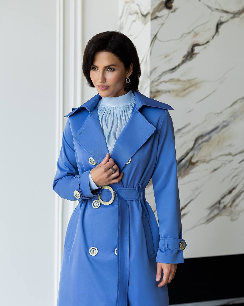 Elegant Cotton Trench Coat with Belt - Women Long Classic Coat
