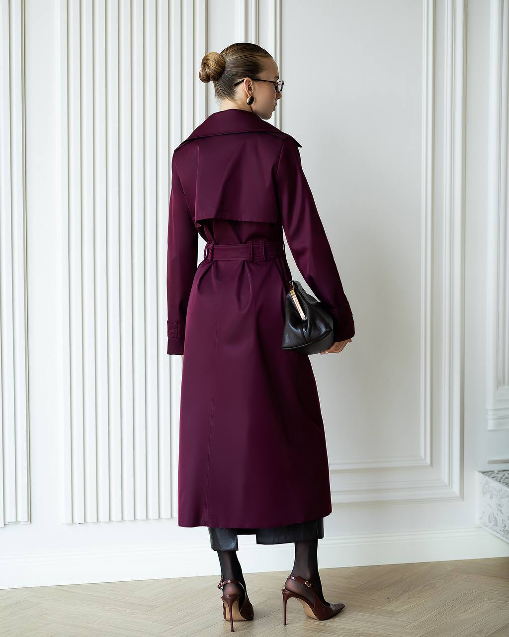 Elegant Cotton Trench Coat with Belt - Women Long Classic Coat