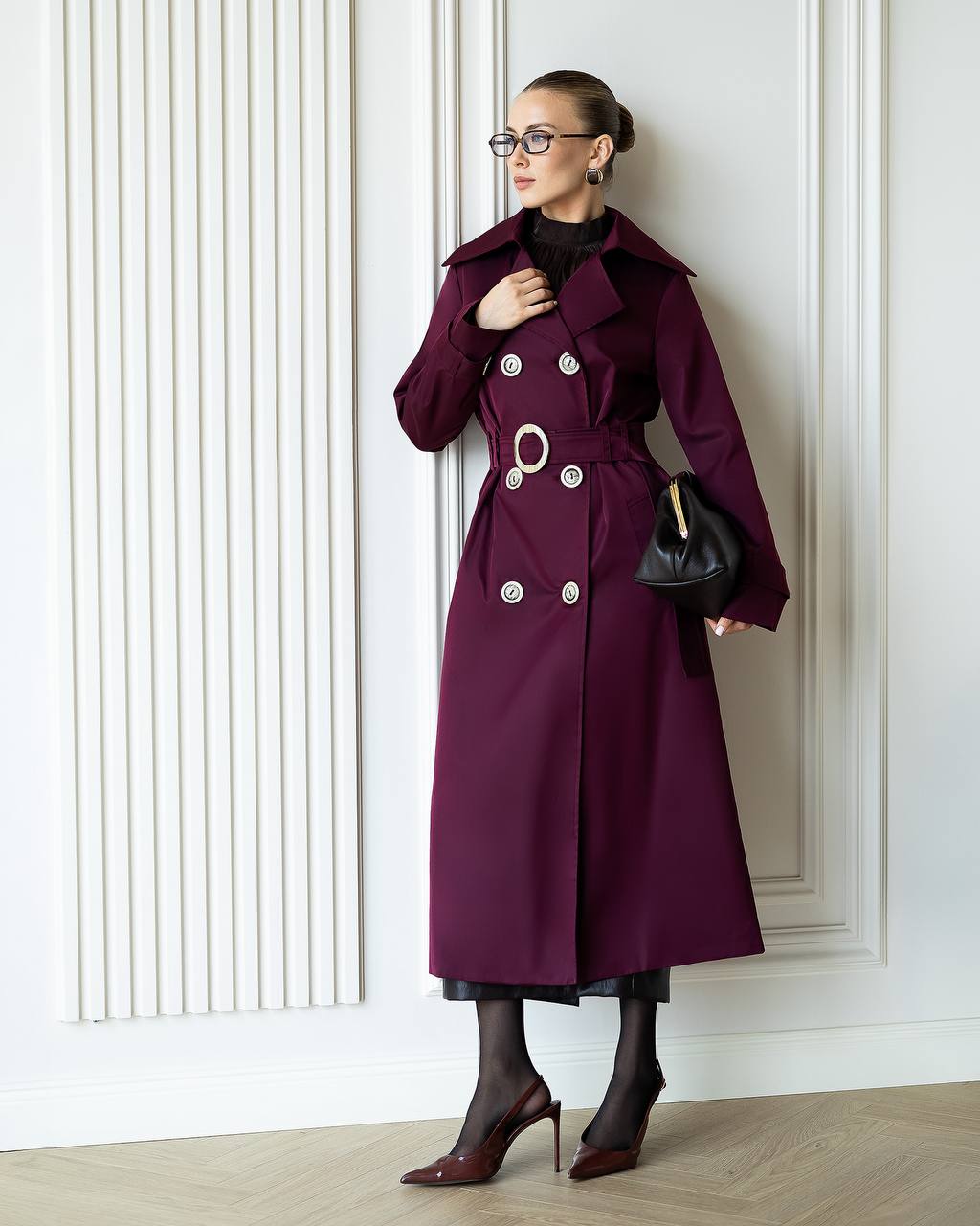 Elegant Cotton Trench Coat with Belt - Women Long Classic Coat