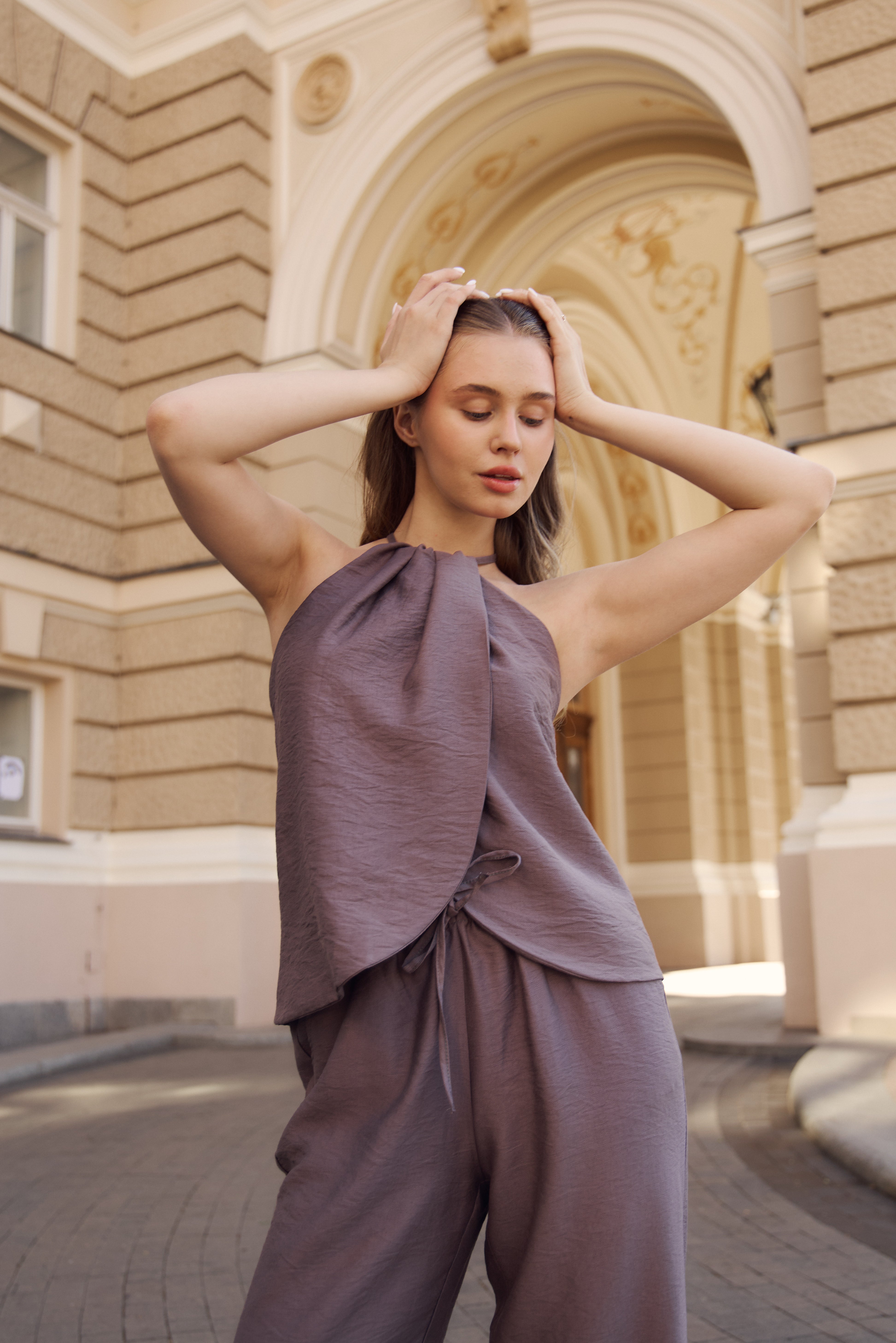 Wide Leg Linen Suit with Halter Top