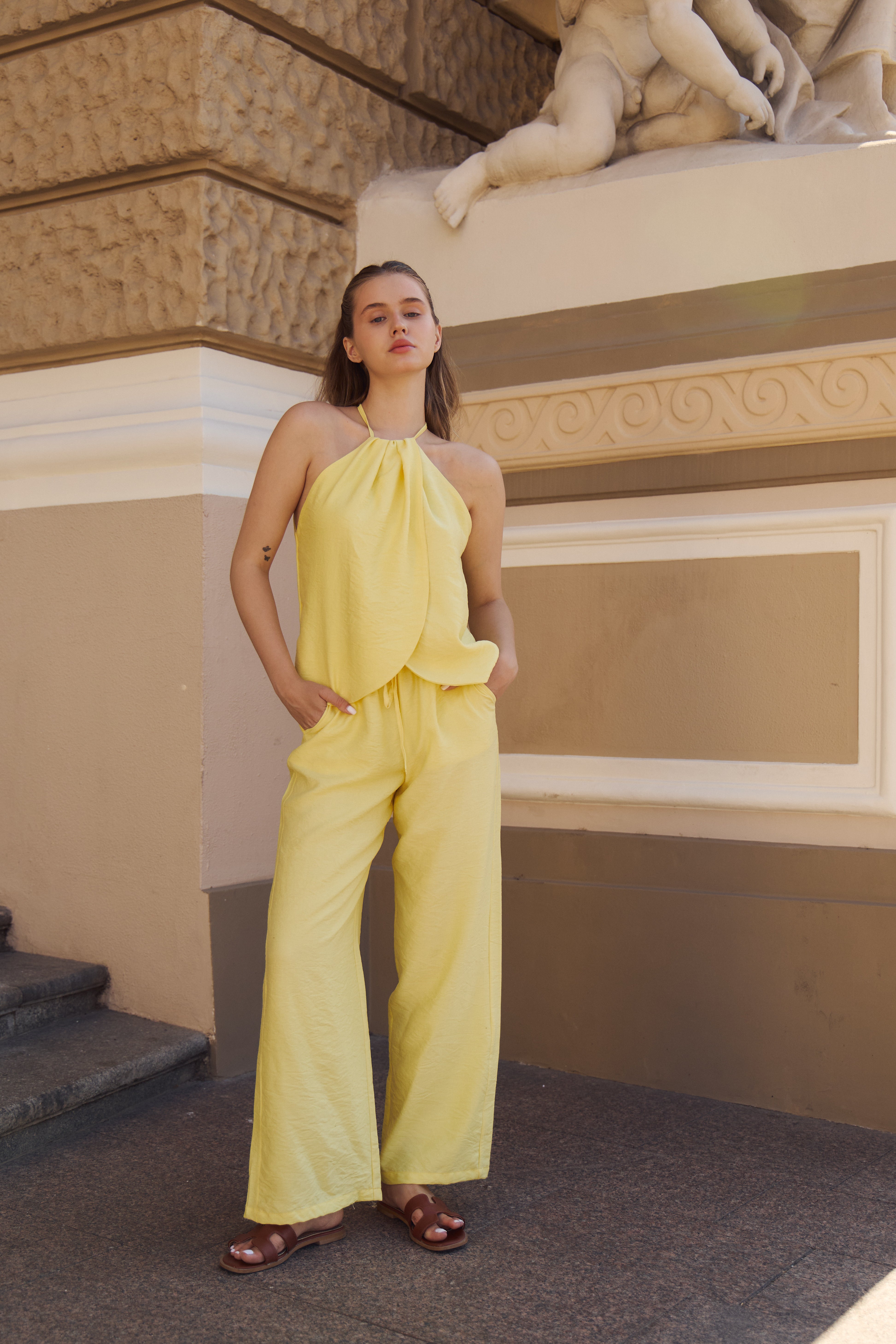 Wide Leg Linen Suit with Halter Top
