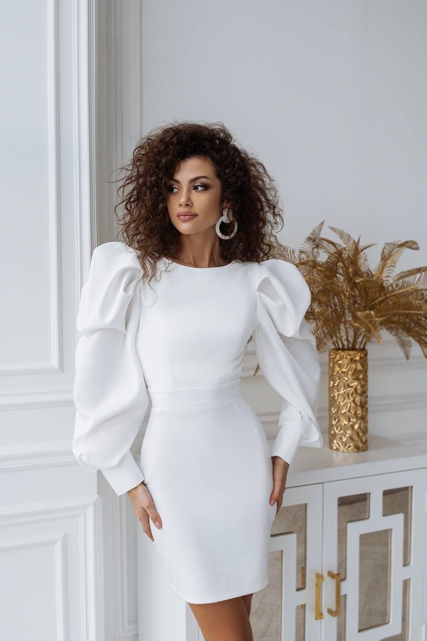 Short Mini Dress with Puff Sleeves
