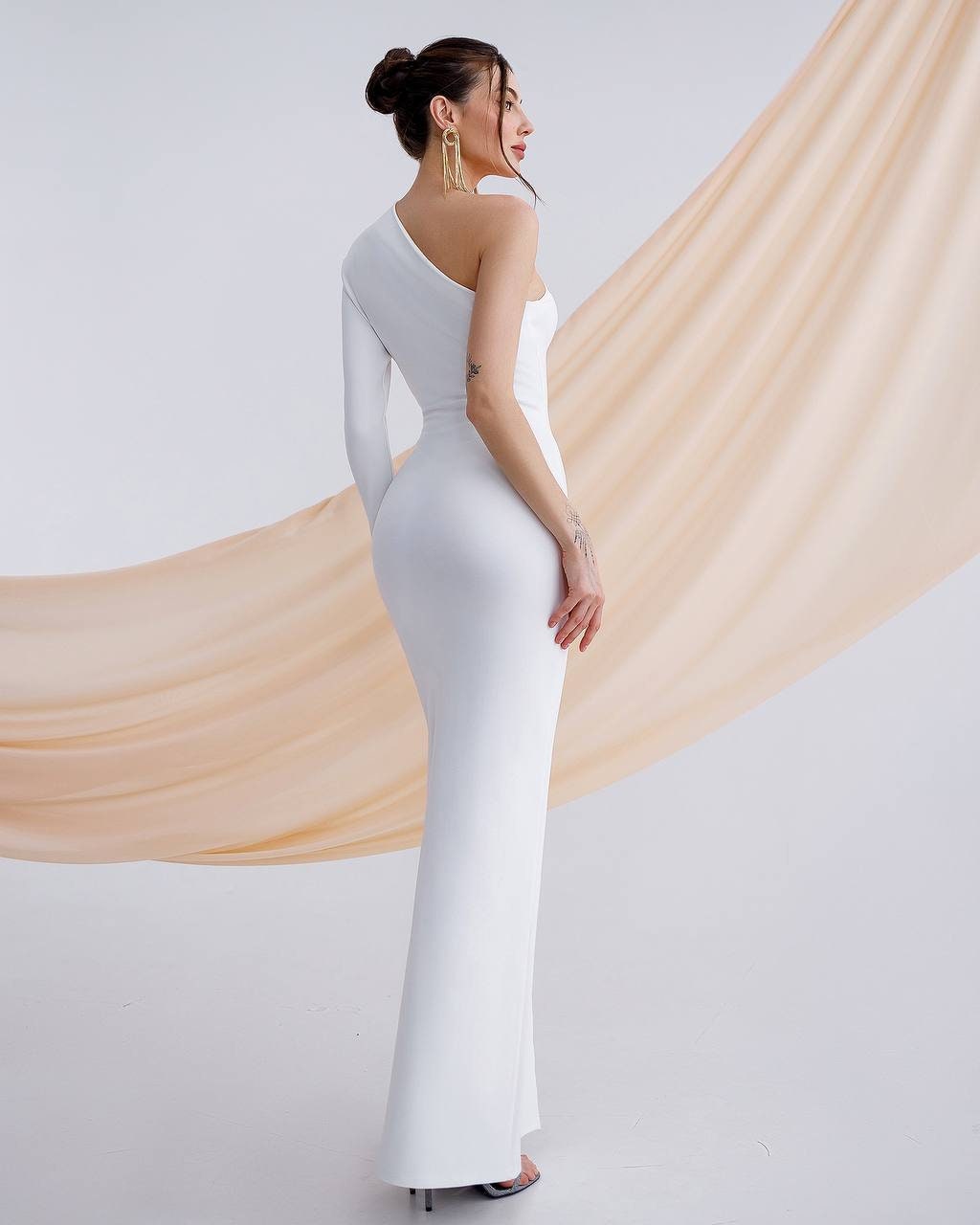 White Asymmetrical Bodycon Maxi Dress