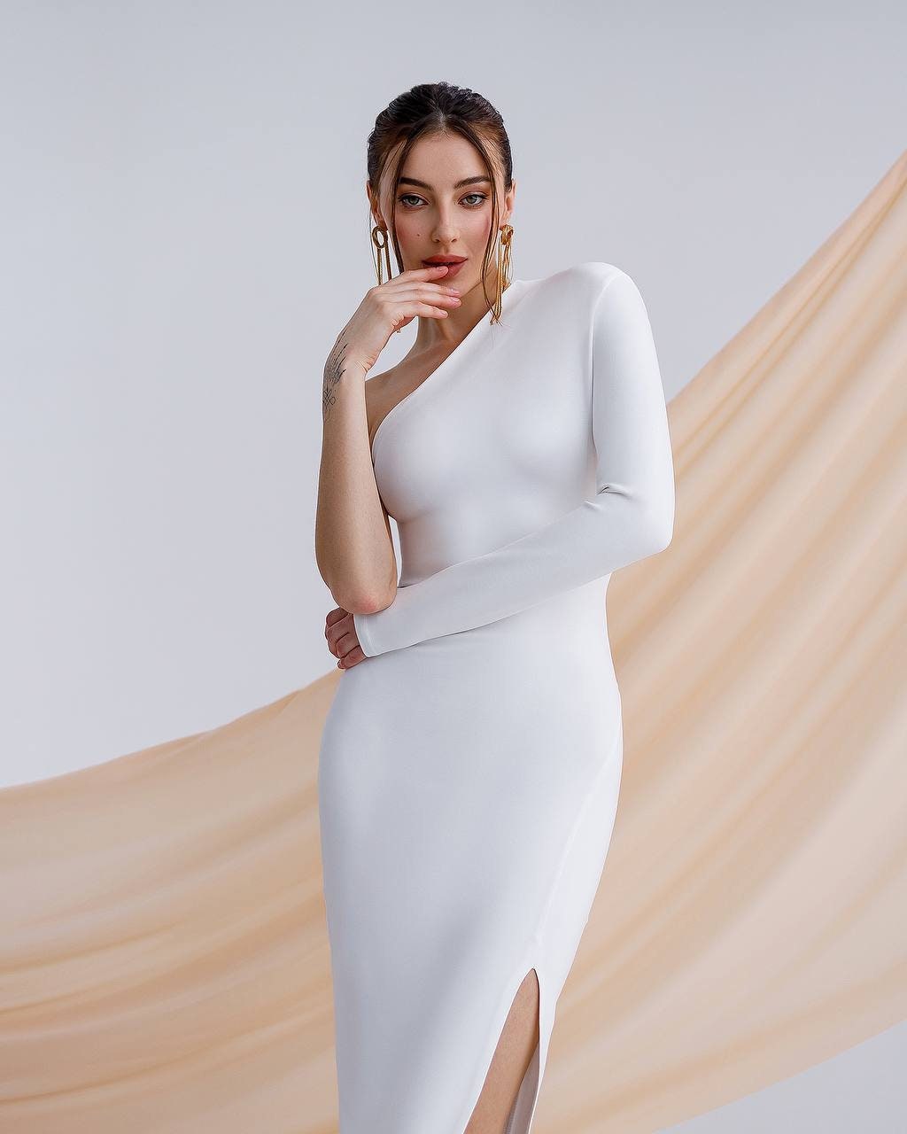 White Asymmetrical Bodycon Maxi Dress