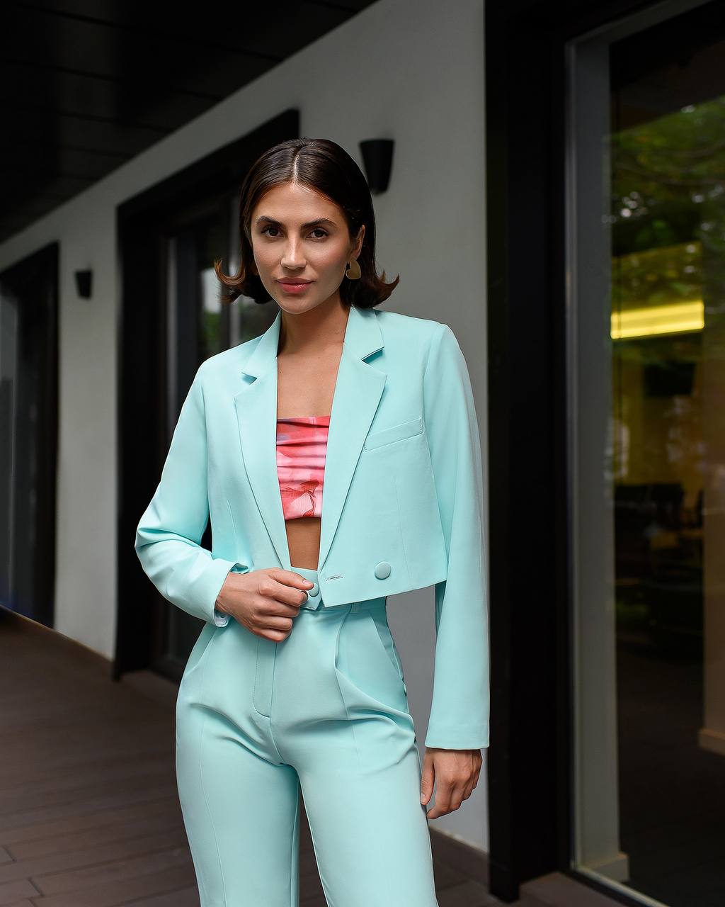 Two Piece Suit|Cropped Blazer+Wide Leg Pants
