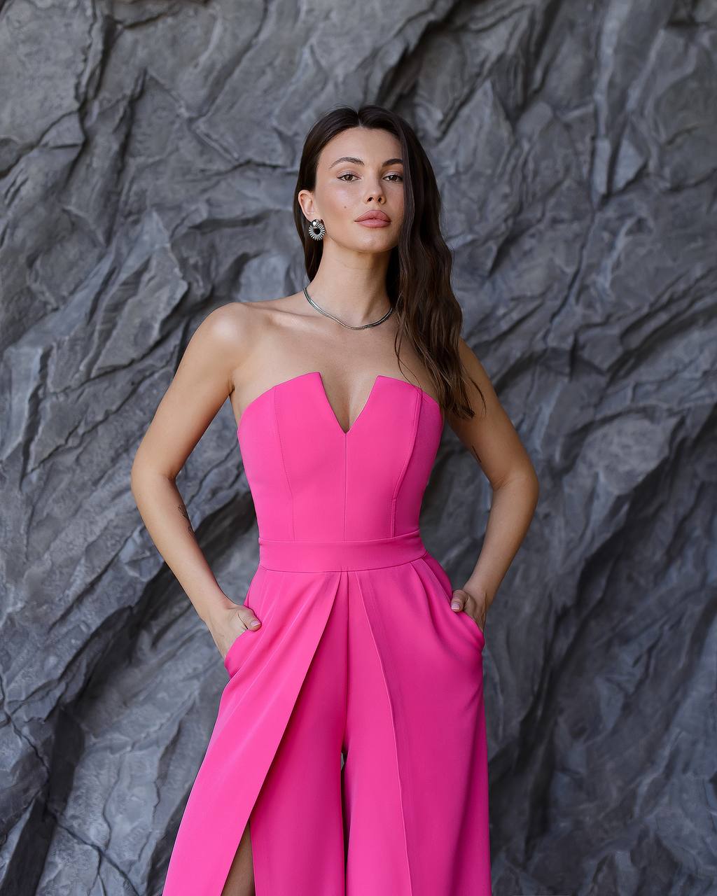 Sleeveless Corset Wide Leg Slit Jumpsuit