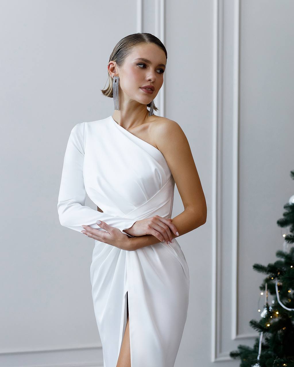 Emerald One Shoulder Midi Dress