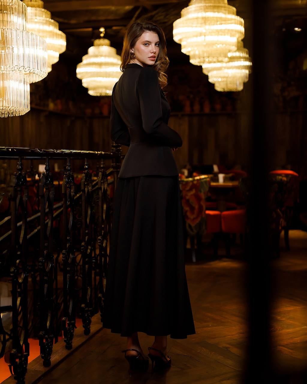 Elegant Skirt Suit |Peplum Blazer with Midi Skirt