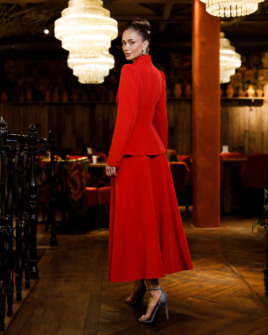 Elegant Skirt Suit |Peplum Blazer with Midi Skirt