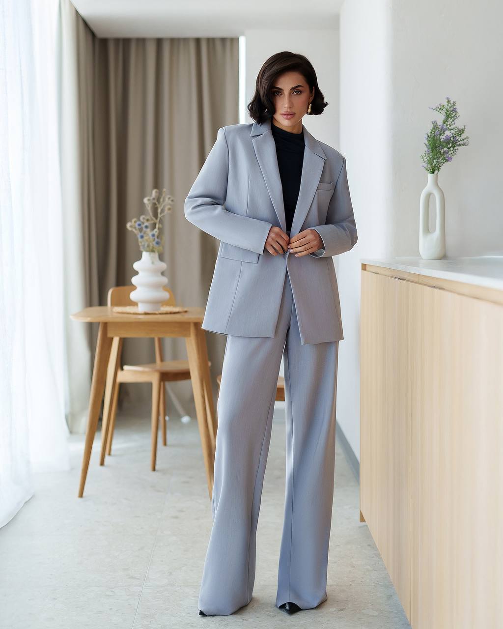 Premium Two Piece Suit | Single Blazer + Wide Leg Pants
