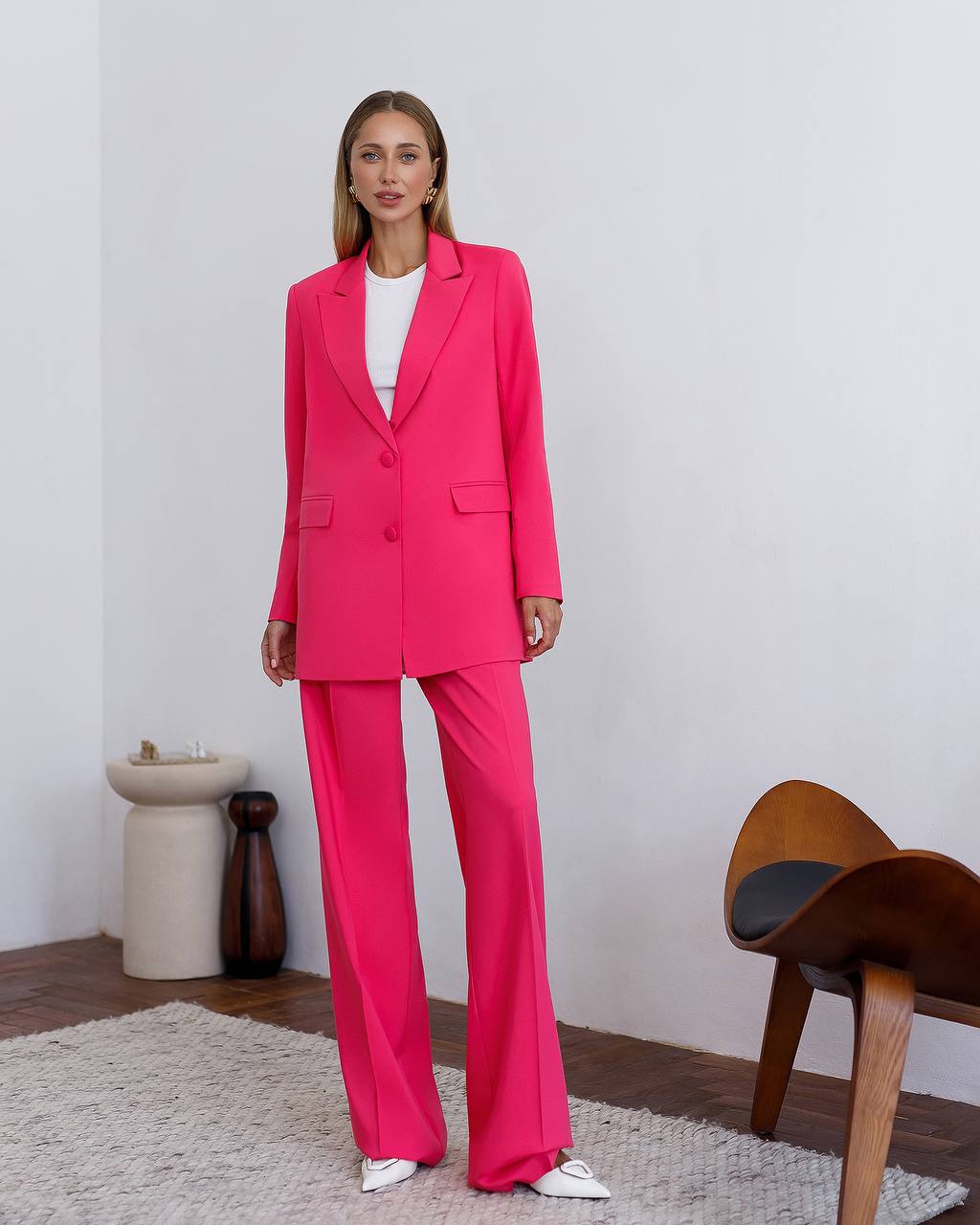 Red Oversized Blazer Trousers Suit Set