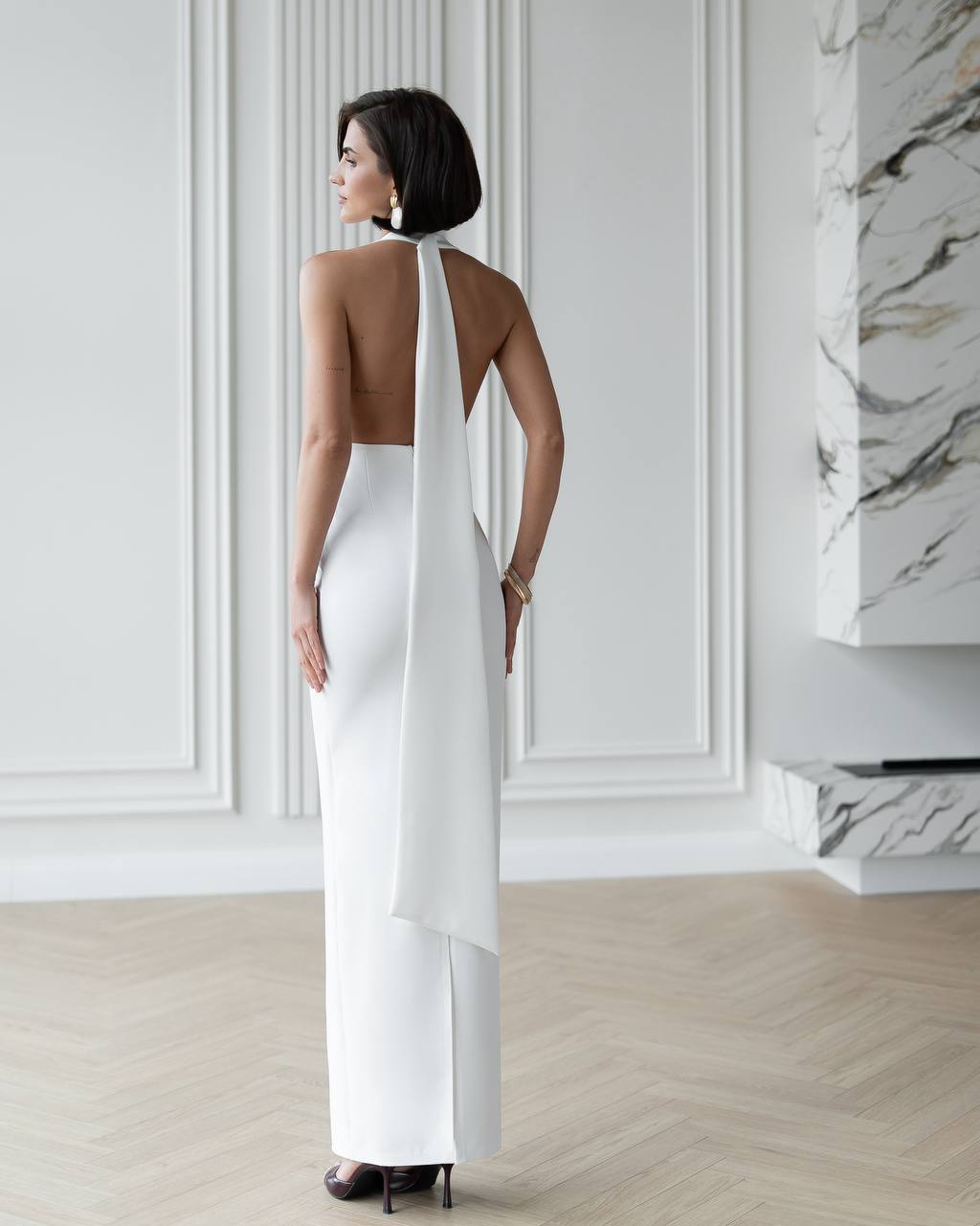 White Halter Maxi Dress with Open Back