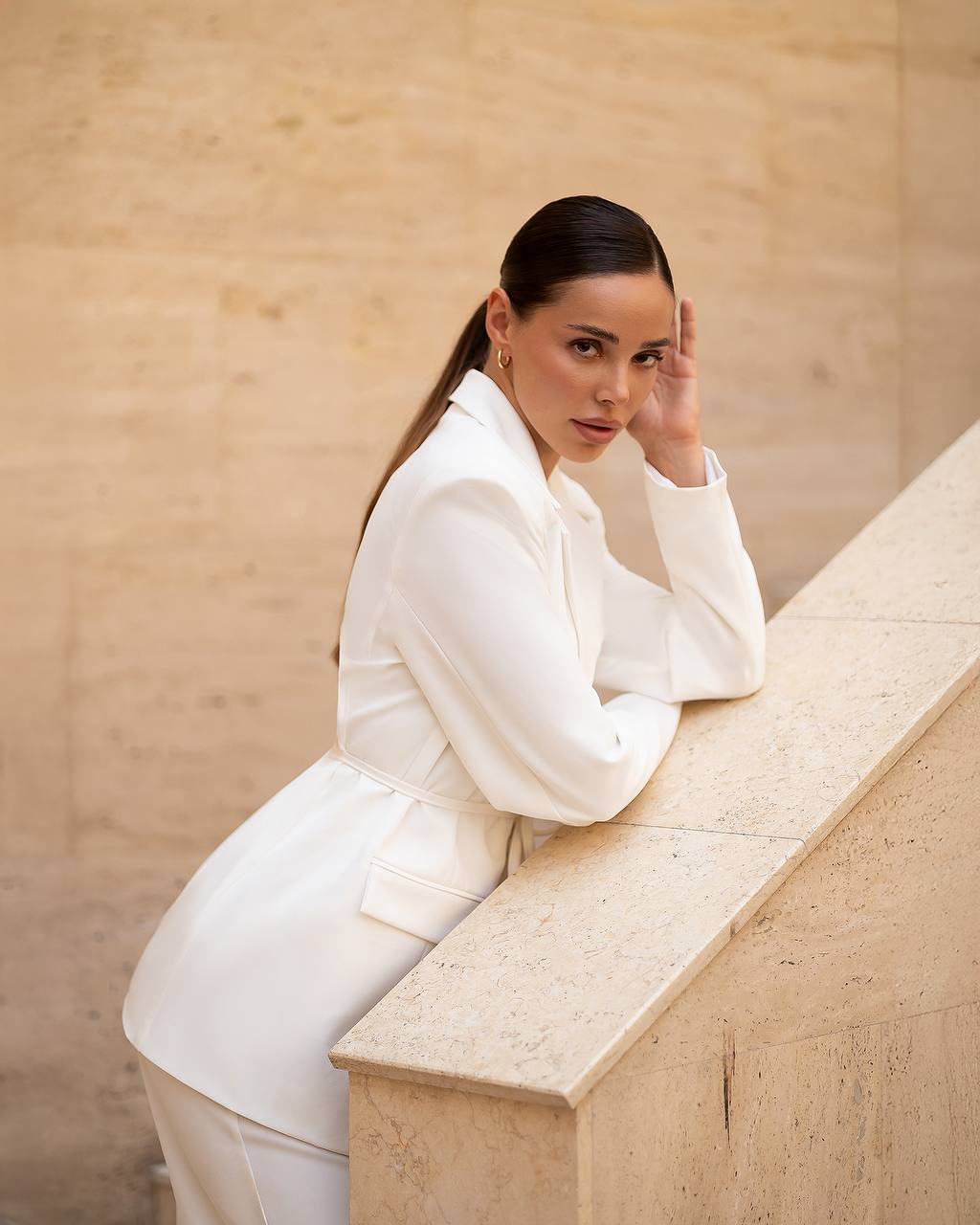 White Bridal Pantsuit with Belt
