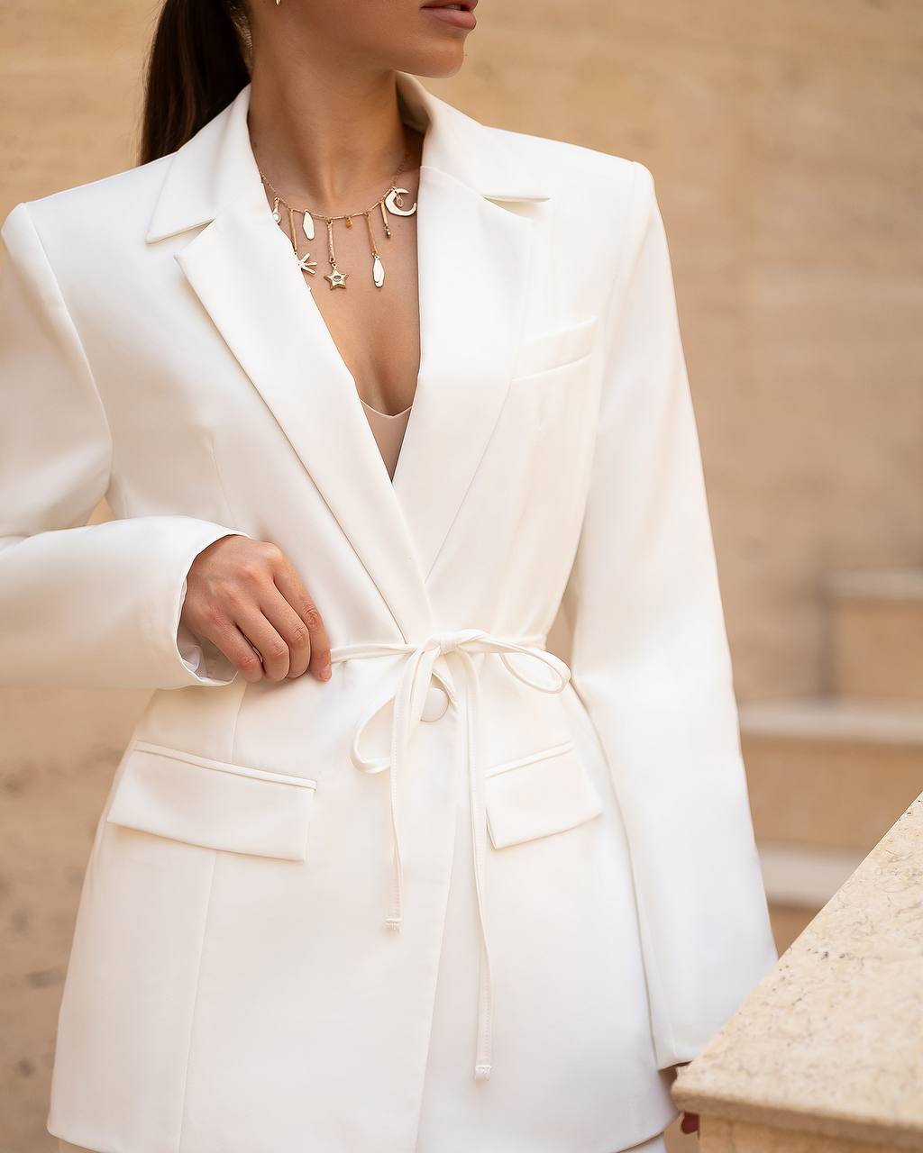 White Bridal Pantsuit with Belt