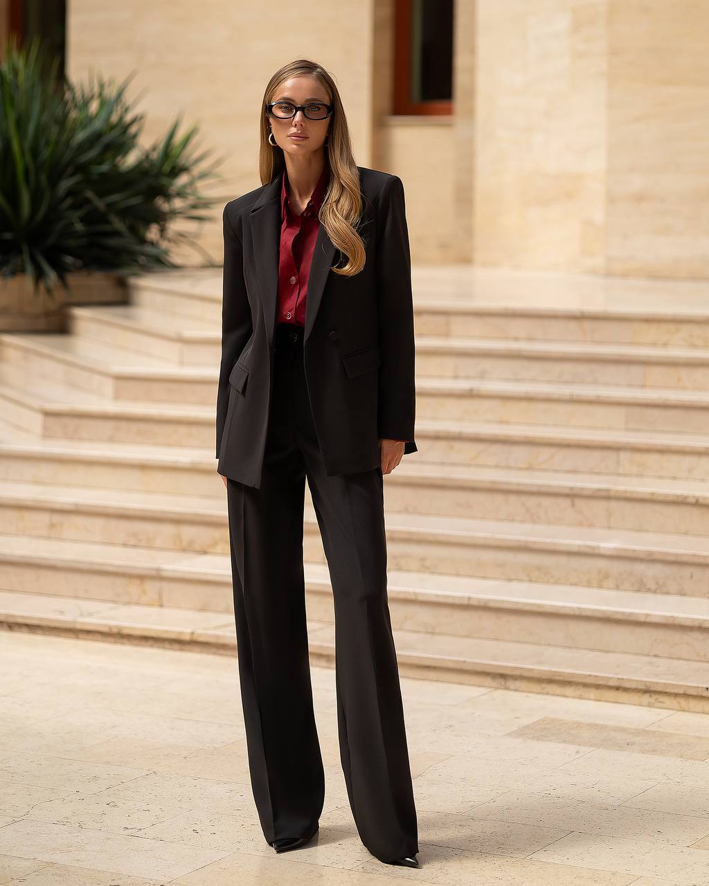 Light Blue Women Pantsuit with Belt