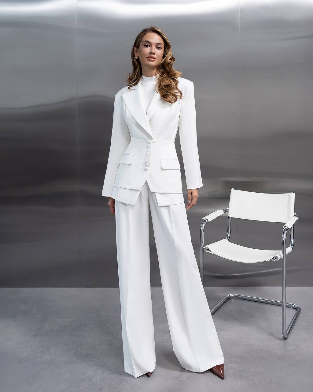 Wedding Three Piece Suit with Detachable Peplum