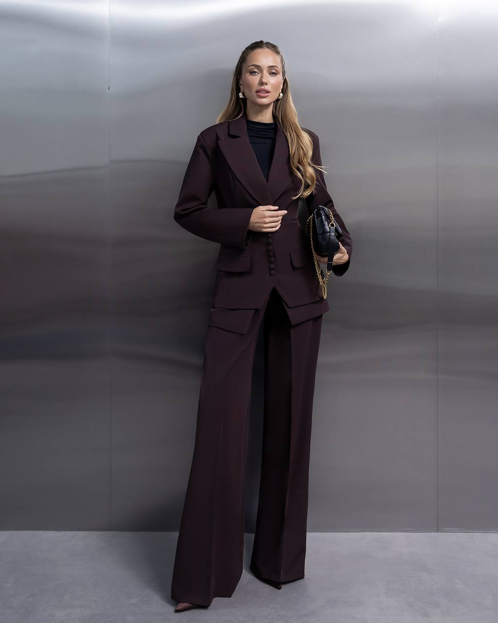 Women Suit Set | Blazer + Peplum and Wide Leg Pants
