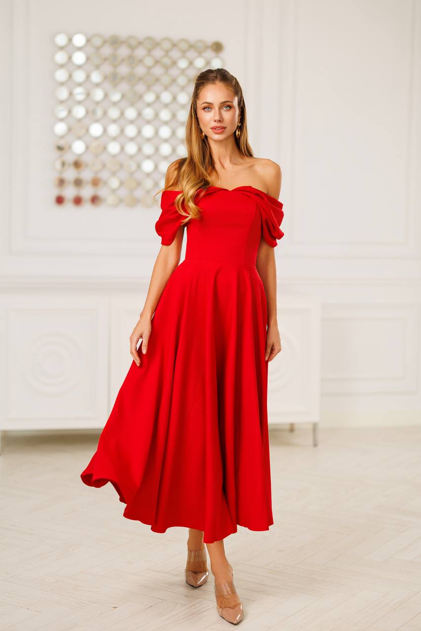 Off Shoulder Tea Length Dress