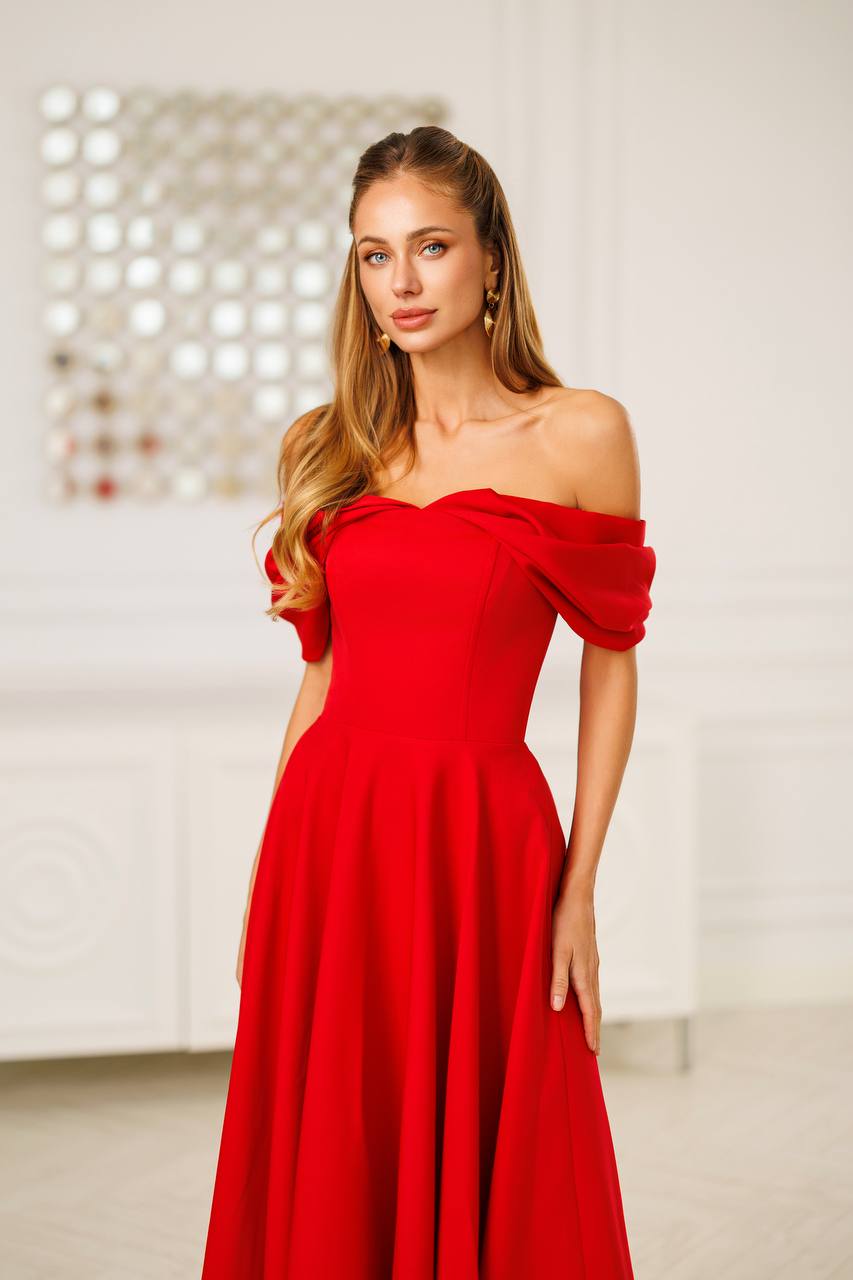 Off Shoulder Tea Length Dress