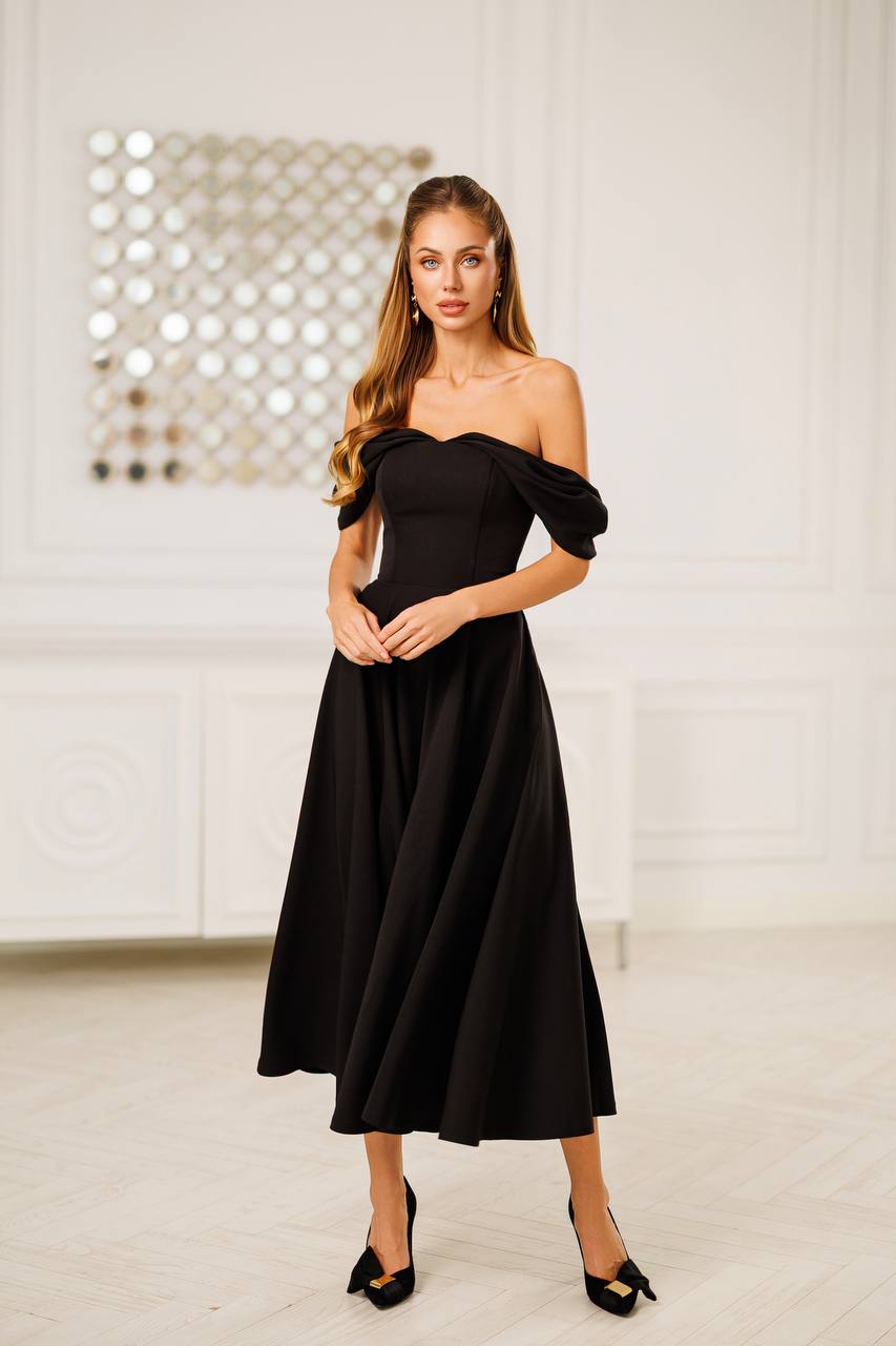 Off Shoulder Tea Length Dress