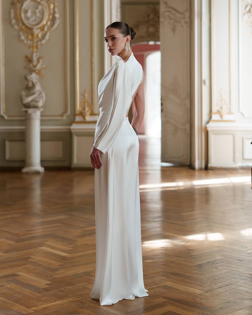 White One Sleeve Asymmetrical Maxi Dress