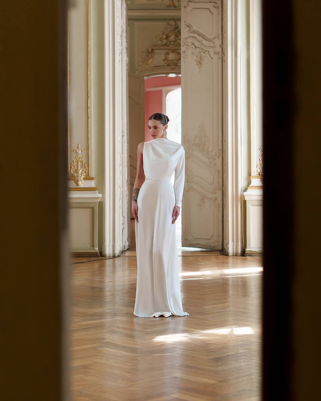 White One Sleeve Asymmetrical Maxi Dress