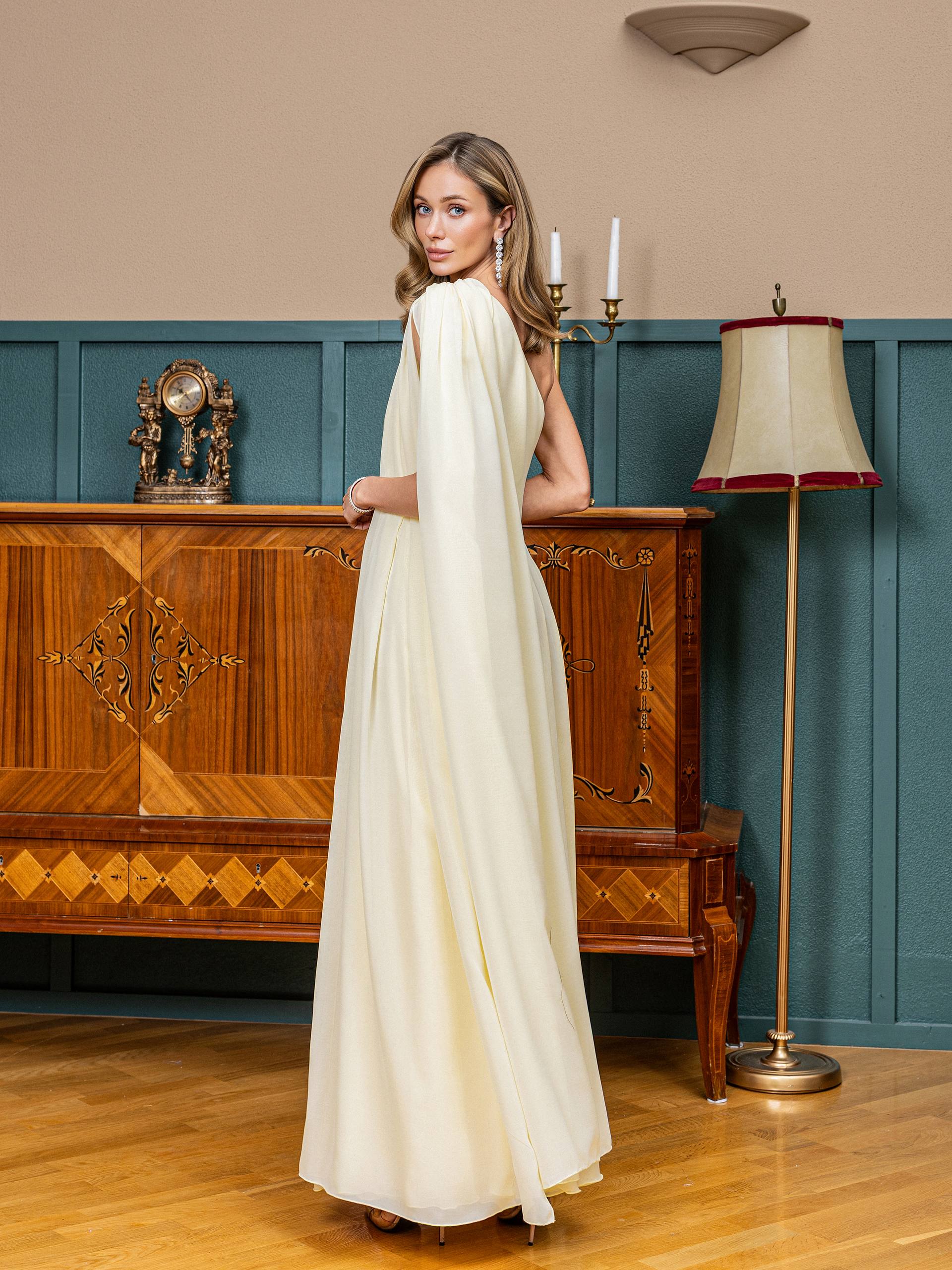 Soft Blue Chiffon Maxi Dress with Long Train