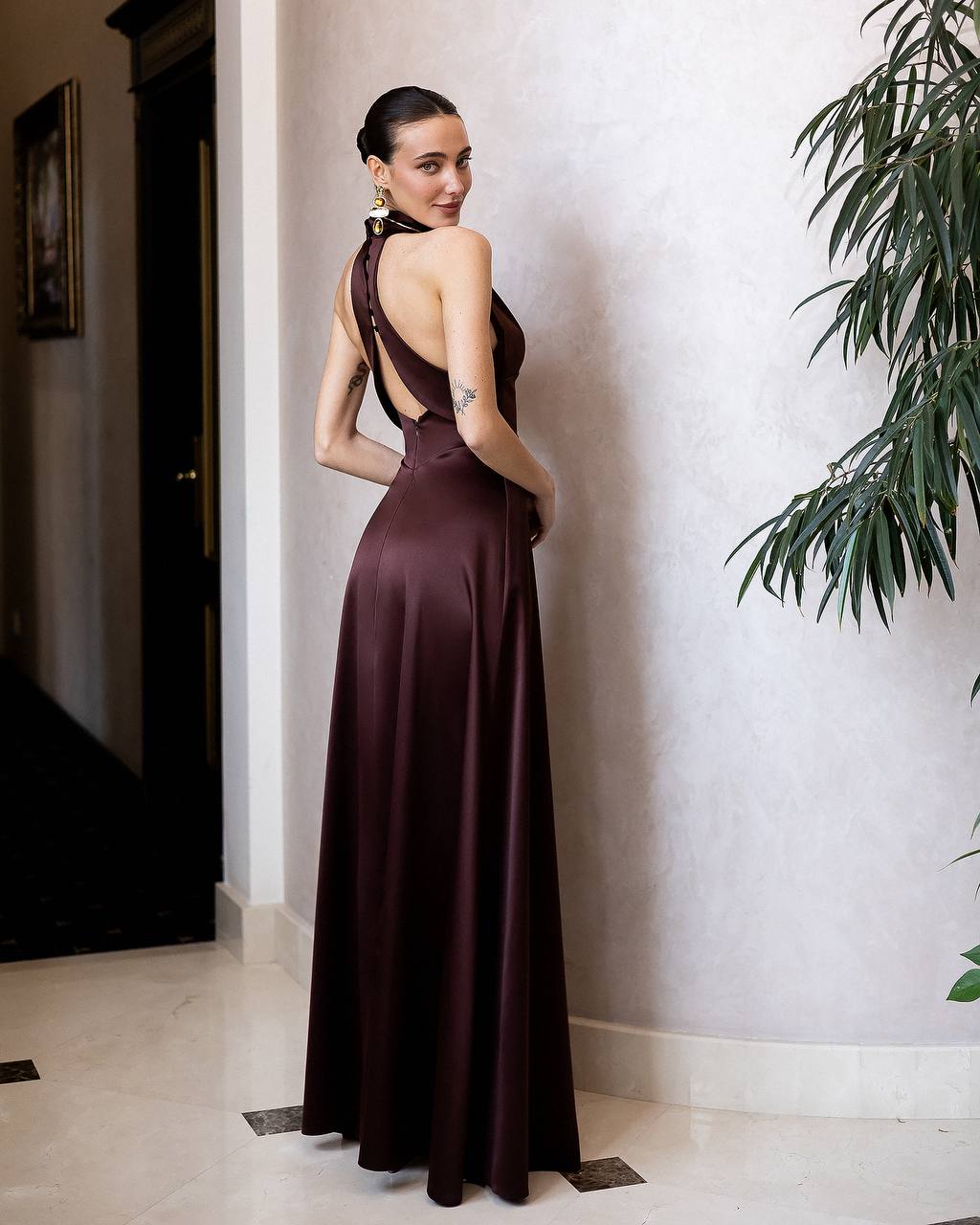 Soft Blue Halter Neck Maxi Dress with High Slit and Open Back