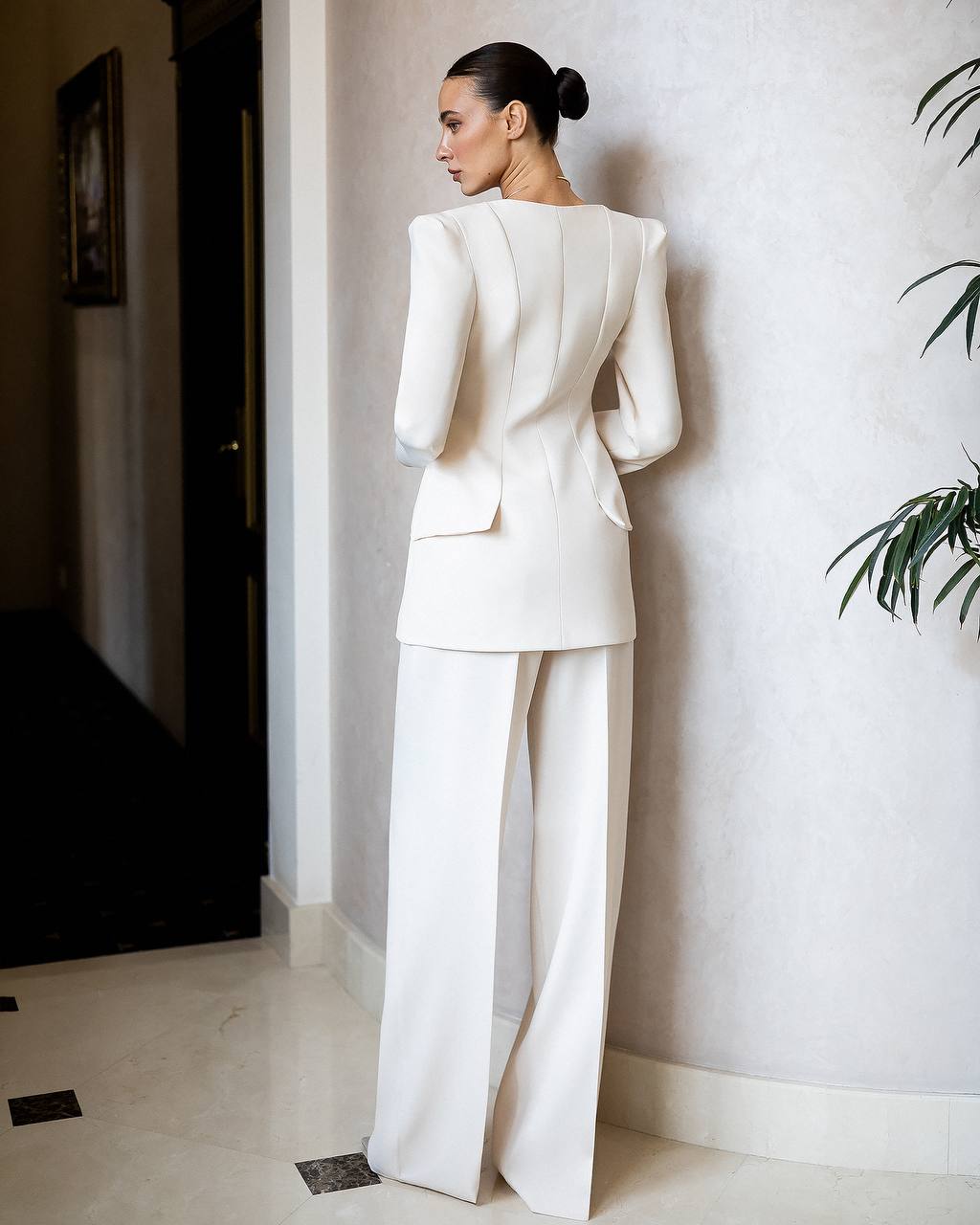 Ivory Wedding Two Piece Pantsuit - Wide Leg Pantsuit