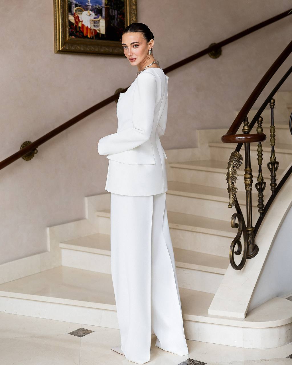 Ivory Wedding Two Piece Pantsuit - Wide Leg Pantsuit