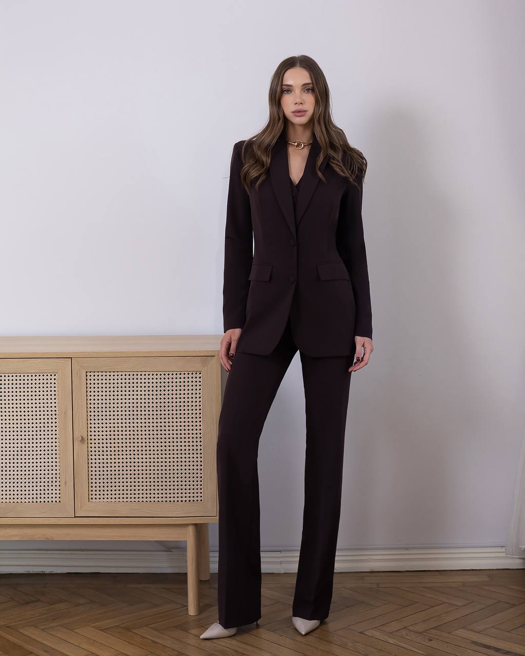 Chocolate Three Piece Suit - Tailored Blazer+ Vest + Straight Pants