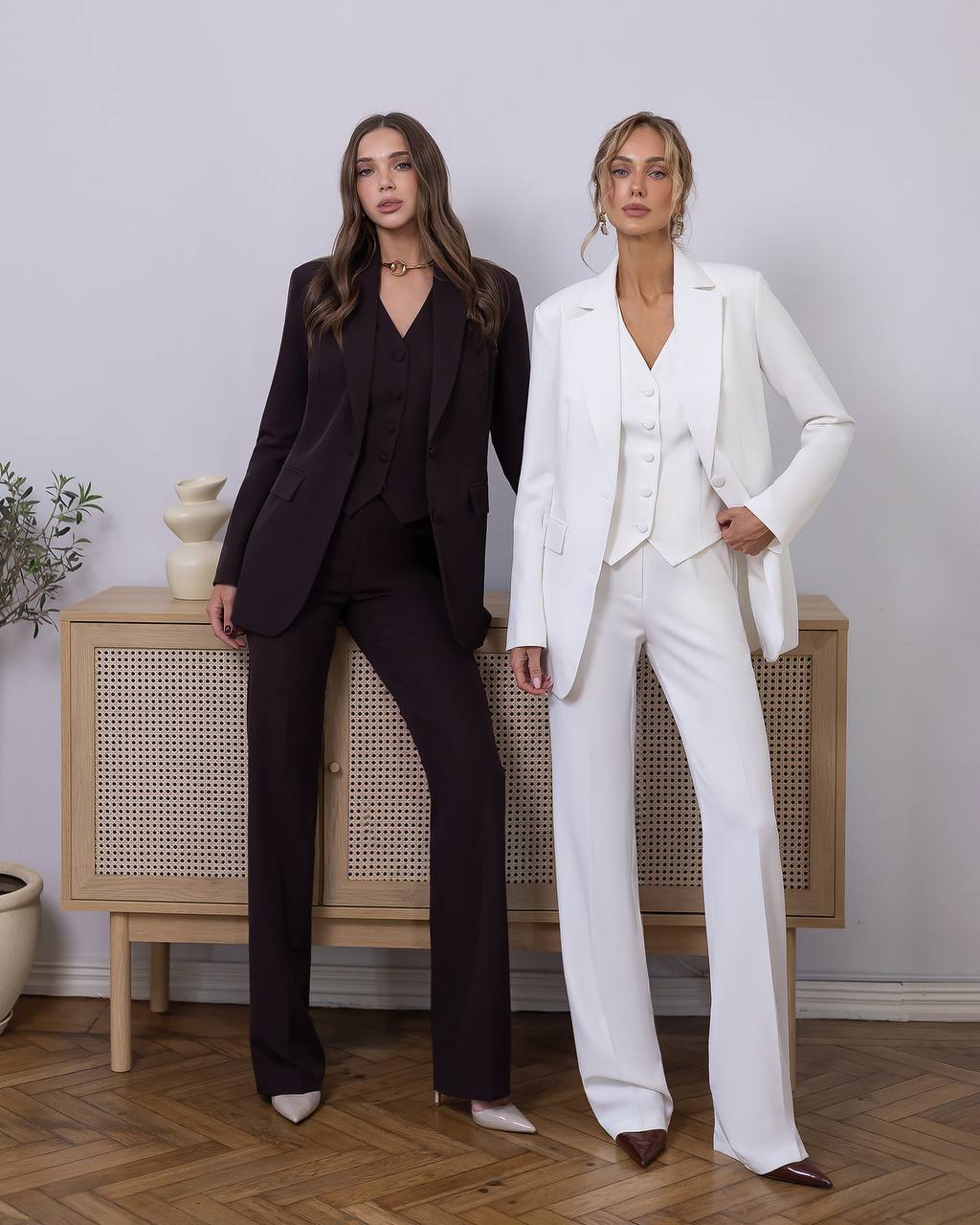 Chocolate Three Piece Suit - Tailored Blazer+ Vest + Straight Pants
