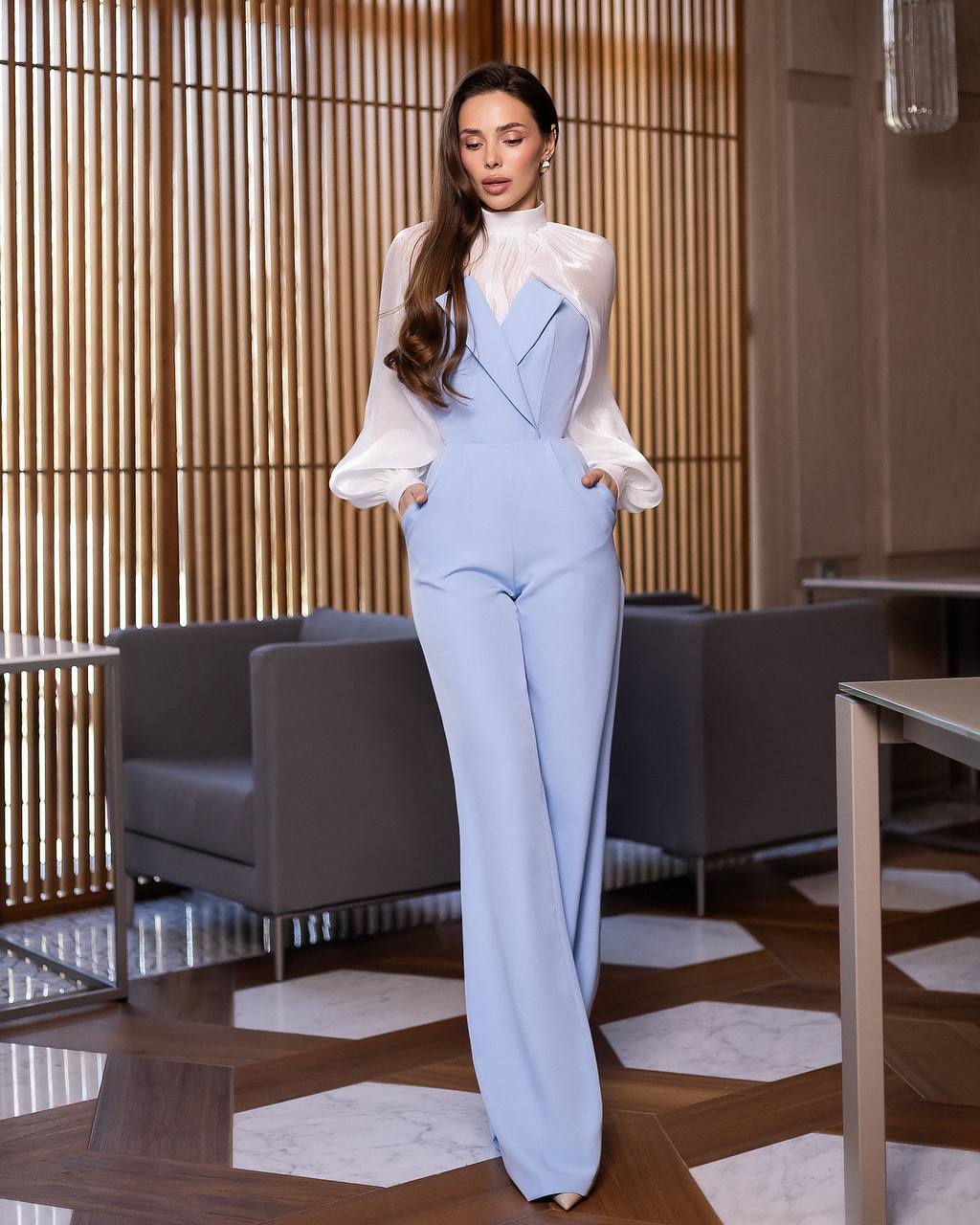 Olive Corset Sleeveless Jumpsuit with Wide Leg Pants
