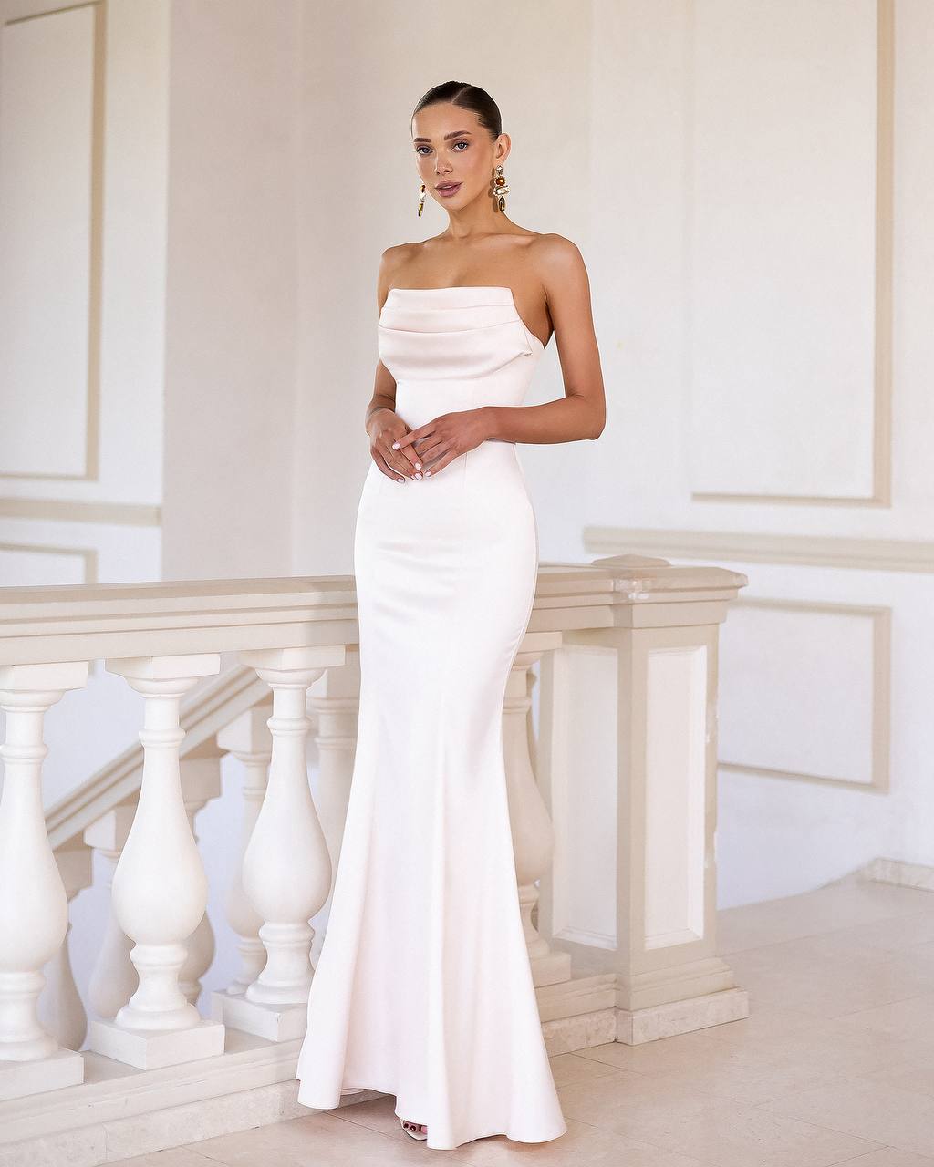 White Wedding Satin Corset Mermaid Maxi Dress