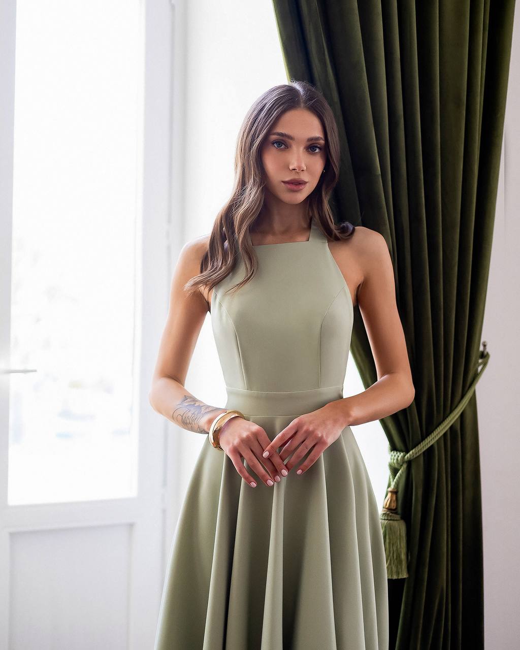 Yellow Halter Neck Midi Dress with Tie Bow Details