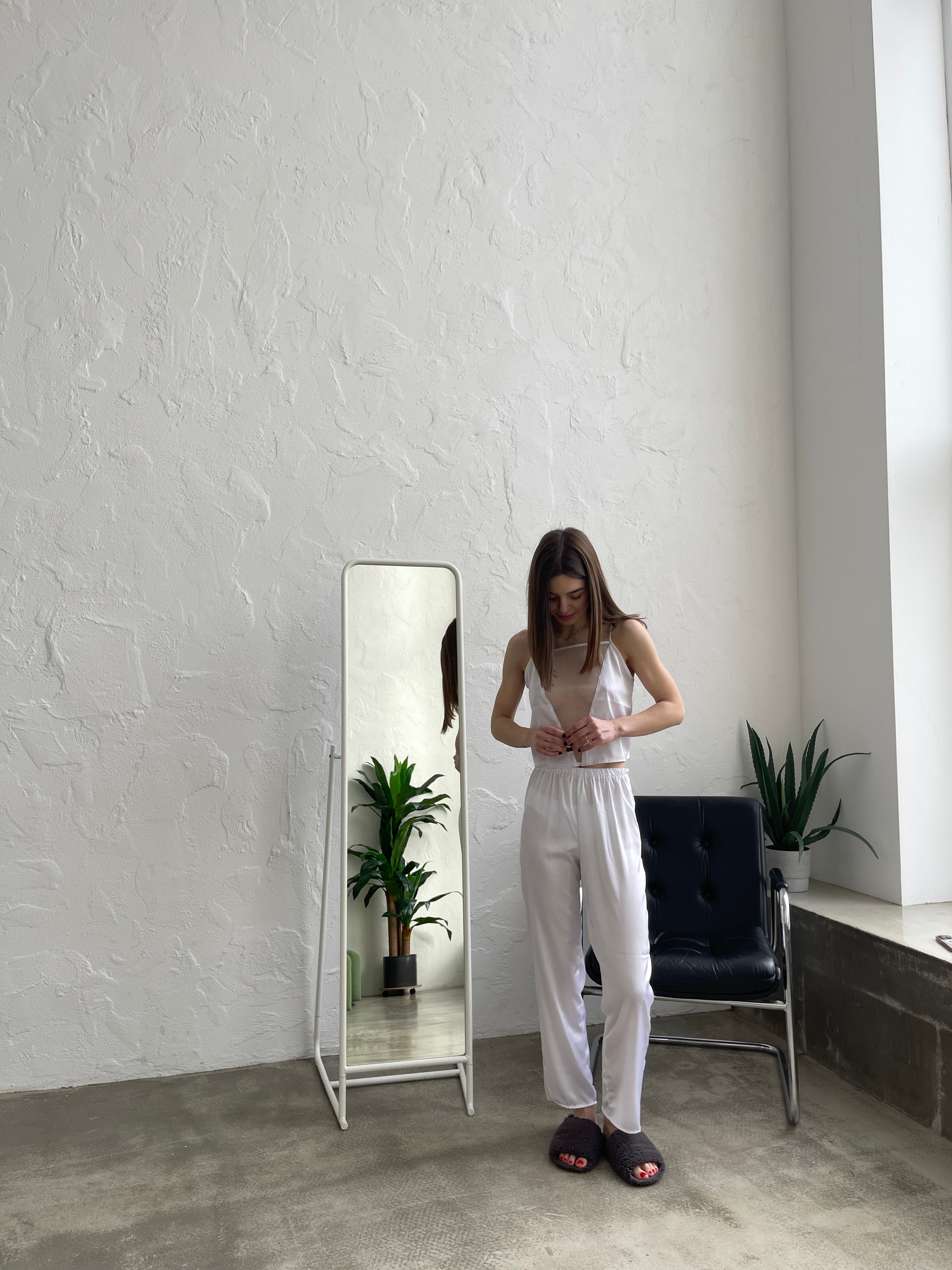 White Pajamas Set|Lace Cami Top+Shorts