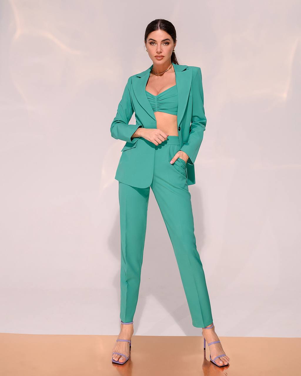 Three Piece Suit|Blazer+Crop Top+Pants