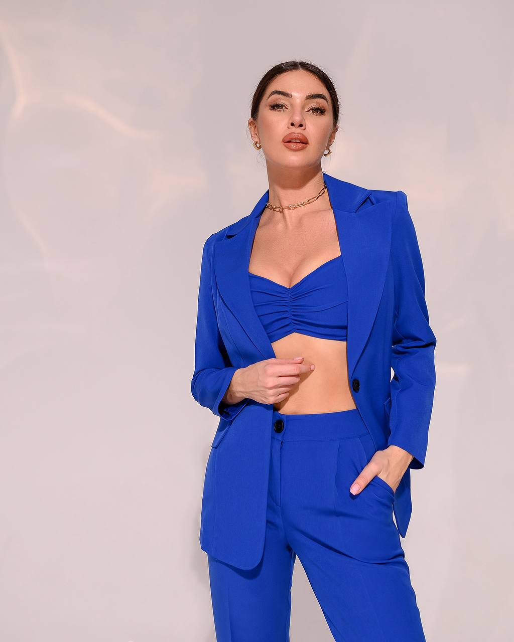 Three Piece Suit|Blazer+Crop Top+Pants