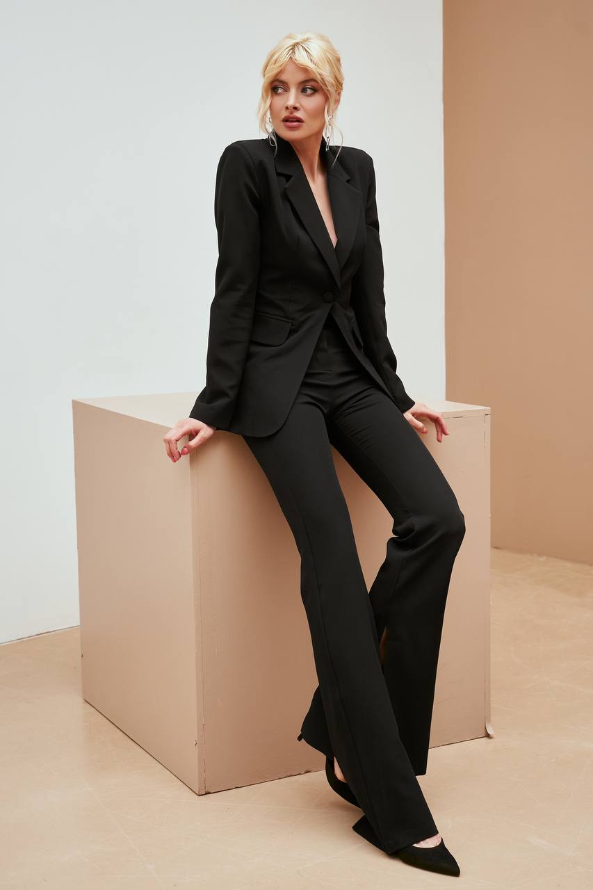 Two Piece Suit|Single Breasted Blazer+Bell Bottoms