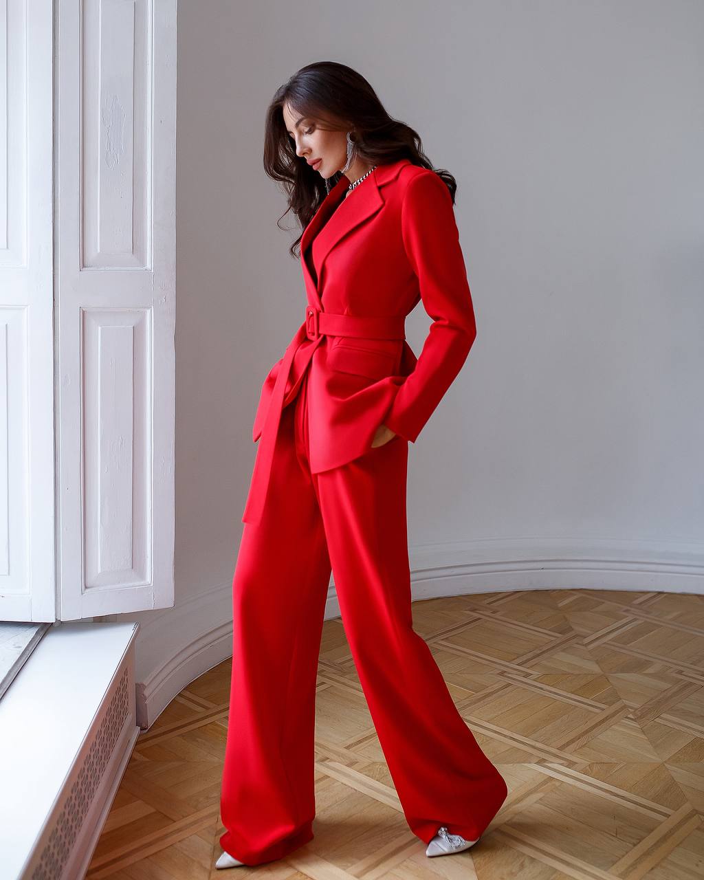 Two Piece Suit|Belted Single Breasted Blazer+Pants