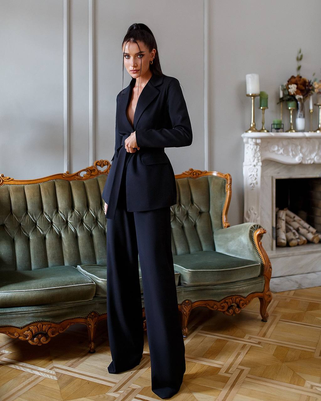 Two Piece Suit|Belted Single Breasted Blazer+Pants