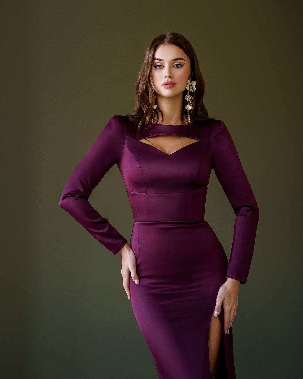 Burgundy Asymmetrical Midi Dress